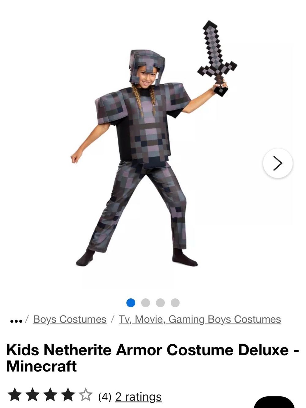 Kids Netherite Armor Costume Deluxe - Gray Pixel
